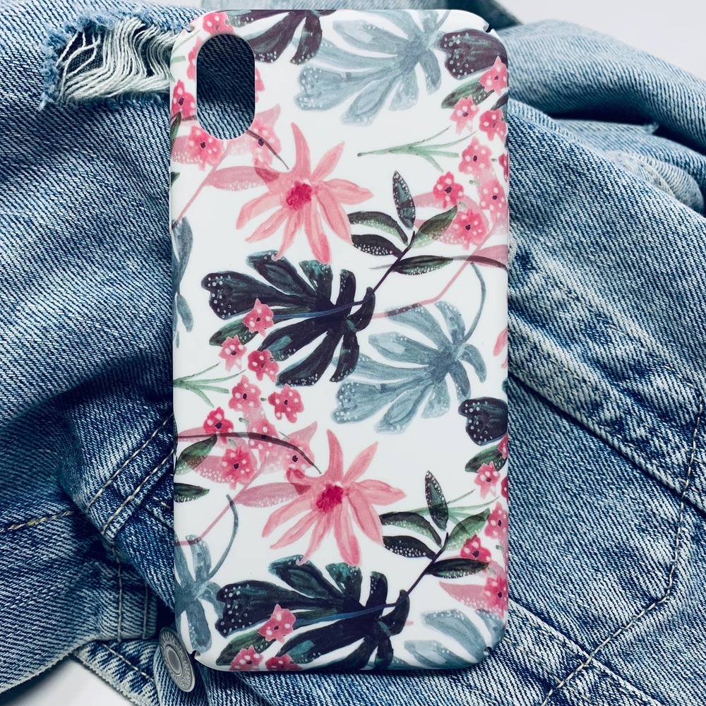 iPhone XS Max Case Blue Tropical Floral Print Cover NEW